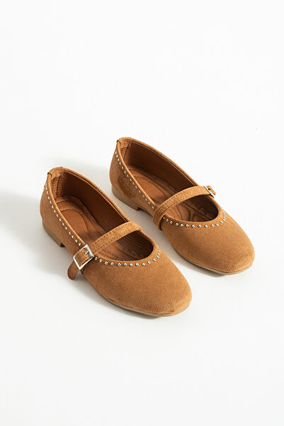 nevanın pabuçları Hula kapsül aksesuar detaylı süet kadın babet