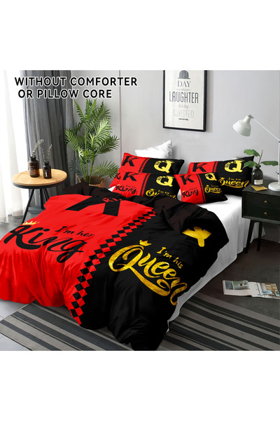 Viocom Web Design Set Lenjerie de Pat King & Queen – 3 Piese, Design Romantic, Negru/Roșu