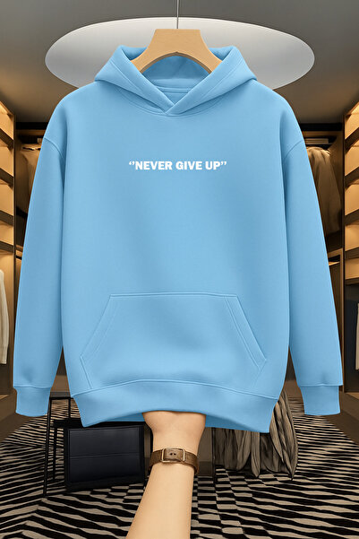 Revasser Unisex Erkek/Kadın NEVER Renkli Özel Baskılı Pamuklu Oversize Kapüşo...