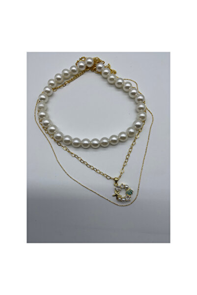 CHIC قلادة تاسما من اللؤلؤ مع حجر النجمة وسلسلة ذهبية على شكل قلب مع حلية ترك...