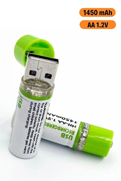 Buffer ® USB Şarjlı 1450mAh AA 1.2V Lityum Kalem Pil – 2’li Set, Tekrar Şarj ...