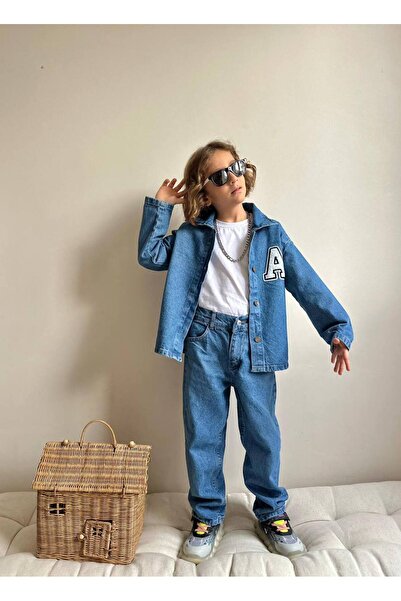 Jolly Kids Set de iarnă din denim pentru băiat, cu jachetă de blugi albastră