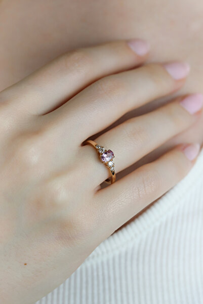 Coy Diamond Vintage Yüzük , Pembe Turmalin & Pırlanta Yüzük,14 Ayar Altın Pır...