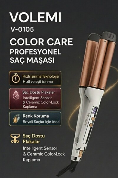 VOLEMİ فوليما ®   مكواة تجعيد الشعر الاحترافية V-0105 للعناية بالألوان، 5 ألو...