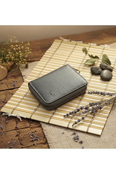 PASSTELL 100% Genuine Leather Unisex Credit Card Holder with Metal Zipper