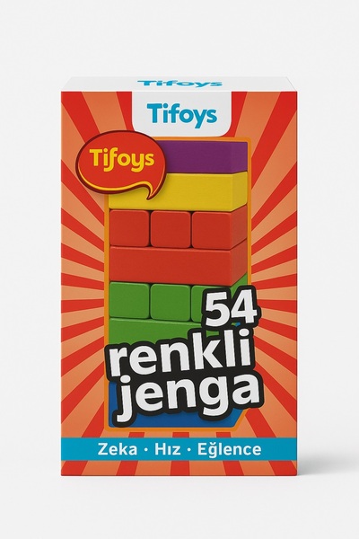 TİFOYS Renkli Jenga Denge Oyunu – 54 Parça Ahşap Blok