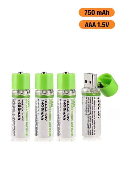 Buffer ® USB Şarjlı 1450mAh AA 1.2V Lityum Kalem Pil – 4'lü Set, Tekrar Şarj Edilebilir Uzun Ömürlü D