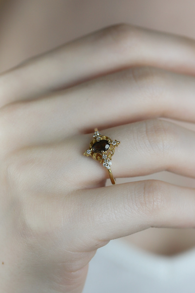 Coy Diamond Vintage Yüzük , Safir & Pırlanta Yüzük,14 Ayar Altın Pırlanta Tas...