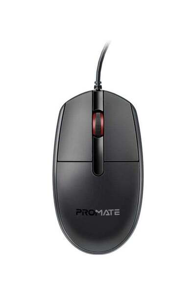 Promate CM-1200 1200DPI Wired Mouse, 3-Button, 1.5m Cable, Anti-Slip, Black