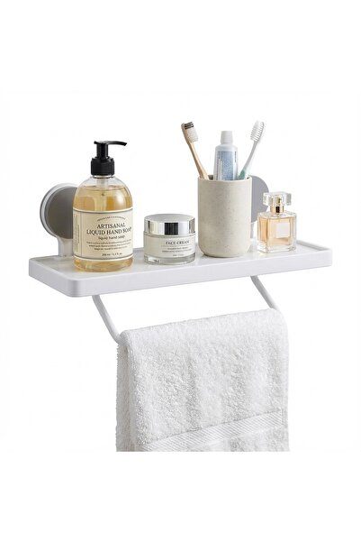 Salestore Towel rack with shelf for hygiene products, modern multifunctional shelf, suction cup mount
