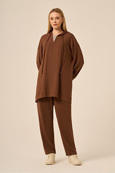 FTZ WOMEN طقم بنطلون نسائي بتفاصيل حجرية كاكاو 31264