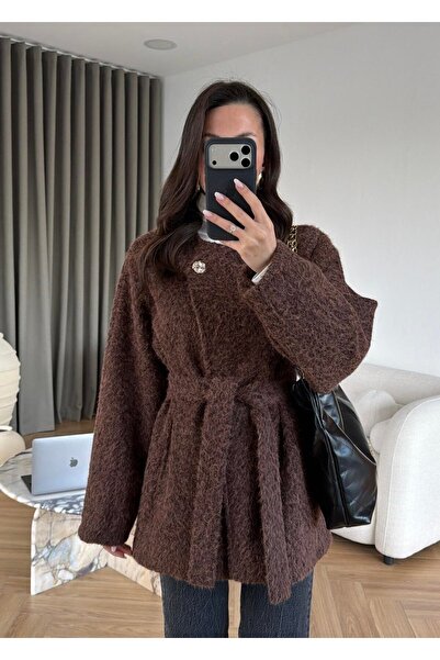 TB Butik Tek Düğmeli Kuşaklı Kısa Kaban