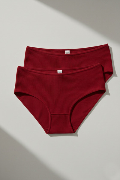 Altınay 100% Cotton Women's Corded Fabric Panties 2-Pack Underwear Set - 0910B