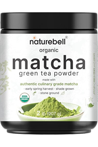 Naturebell مسحوق شاي ماتشا أخضر عضوي، 2 باوند - درجة طهي، غير محلى