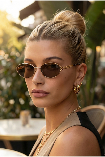 TARSS نظارات شمسية بيضاوية معدنية ذهبية من بيرا |   صناعة يدوية |   حماية من الأشعة فوق البنفسجية 400