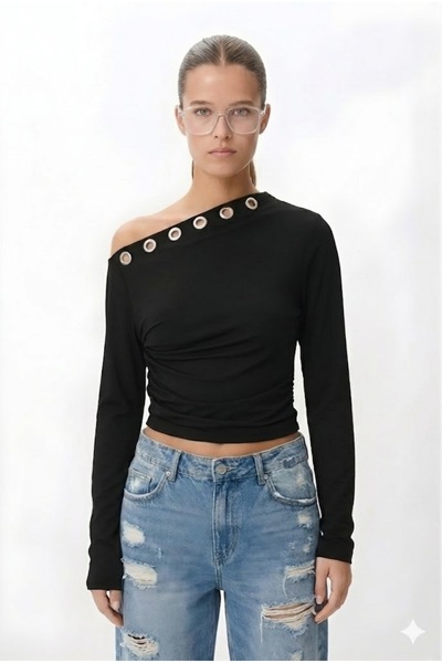 World Fashion Trends Wft9248 Natural Viscose Fabric Metal Accessory Bluse