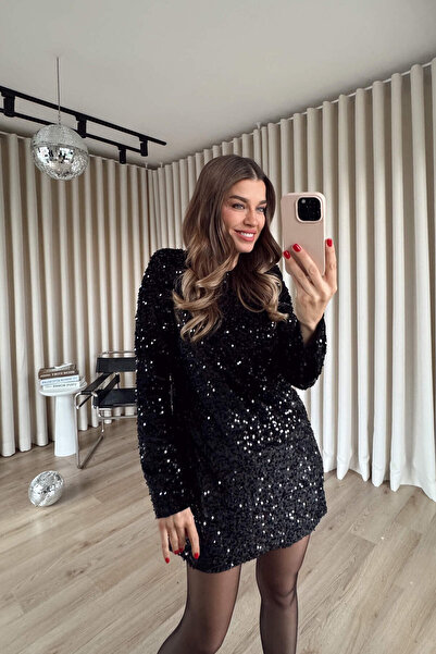 Sue Store Rochie mini neagră din pernițe pentru umeri piese cu căptușeală cu paiete