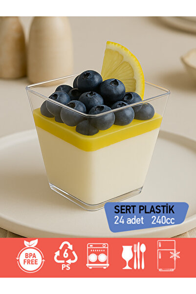BİZDENGELSİNNET BİZDENGELSİN 24'lü Tatlı Kabı Prizma Kase, Sert Plastik Şeffa...