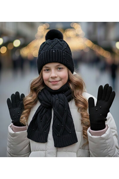 MODA ATKI ŞAPKA ELDİVEN 8-12 YAŞ KIZ ÇOCUKLAR İÇİN SET