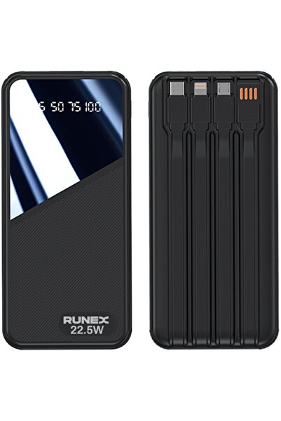 Runex External Battery, Model PB910, 10,000mAh, Portable Power Bank, Fast Charging 22.5W, 4 Ports, Dis