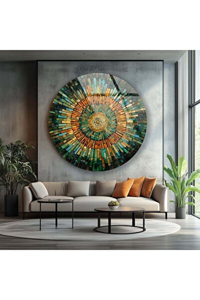 myphotostation Zümrüt ve Kehribar Mozaik Yuvarlak Kırılmaz Cam Duvar Tablosu,...