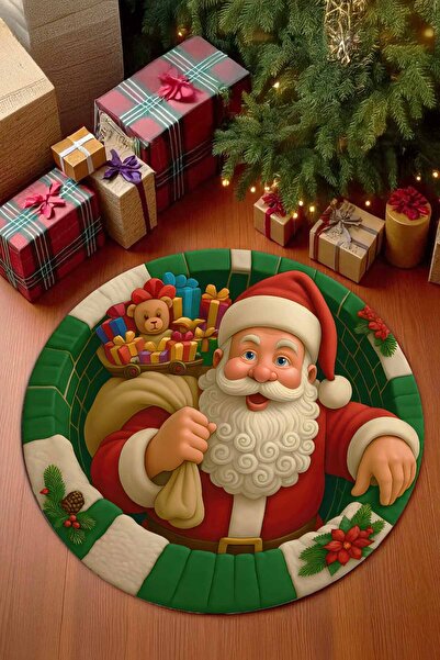 Qatalina 3 BOYUTLU YILBAŞI HALISI LEKE TUTMAZ KAYMAZ TABAN ÖZEL 3 BOYUTLU NOELBABA YŞLKRMZ