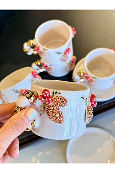 Pernotte El yapımı yılbaşı temalı seramik 150ml kahve fincanı
