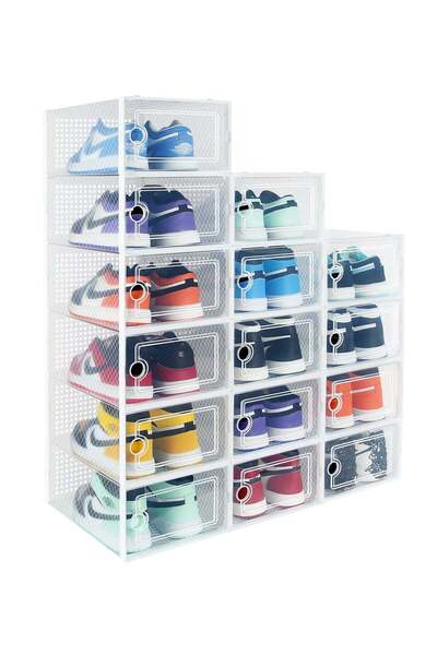 BLOOMING TIME 12-Pack Transparent Foldable Stackable Shoe Storage Boxes (White)