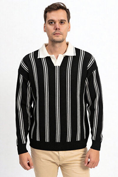 F&K Polo Neck Striped Men's Knitwear Sweater