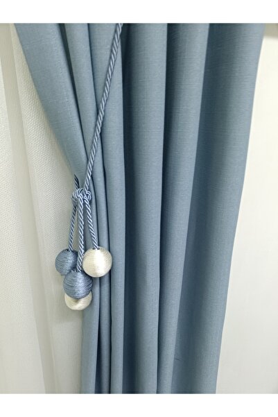 CEMRE PERDE Fon Keten Bebe Mavisi 1/3 Sık Pile (Tavan Broçöl Süs Hediye)