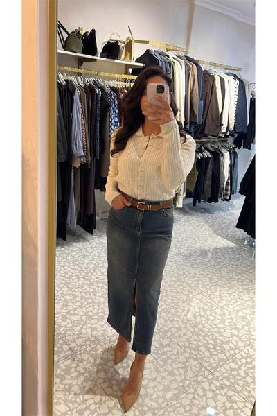 MU&ME BOUTİQUE Skirt Midi with Belt with Slit with Tint