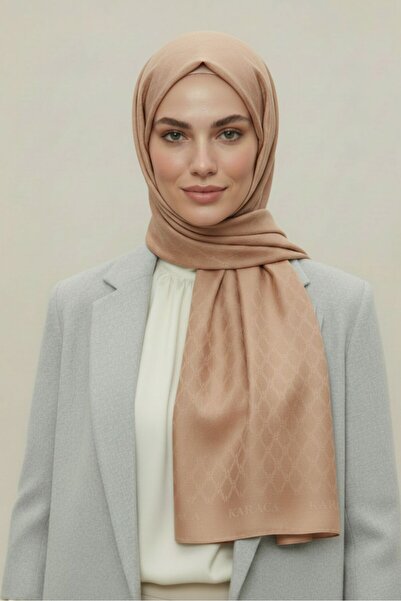 Karaca Eşarp Patterned Wool Silk Shawl - Mink