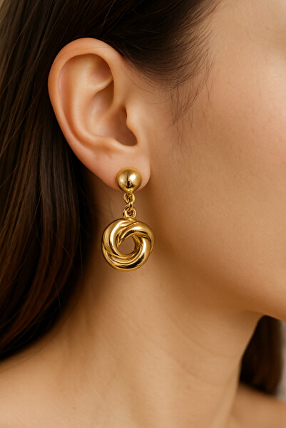 Bittox أقراط نسائية متدلية بتفاصيل حلقات دائرية ملفوفة بلون ذهبي - موديل أنيق...