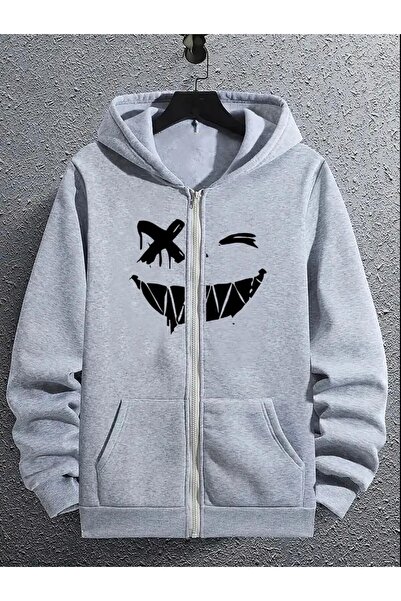 Oceanwear سترة مسطحة بسحاب من ماركة Smiling Face مطبوع بغطاء رأس مبطن بالصوف ...