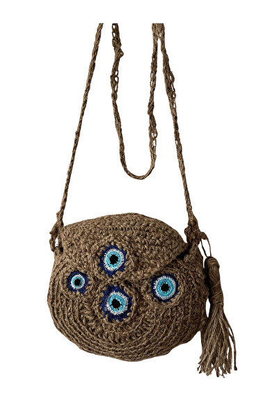 NEVCE STORE Handmade Evil Eye Beaded Knitted Jute Bag – Bohemian Bag with Nat...