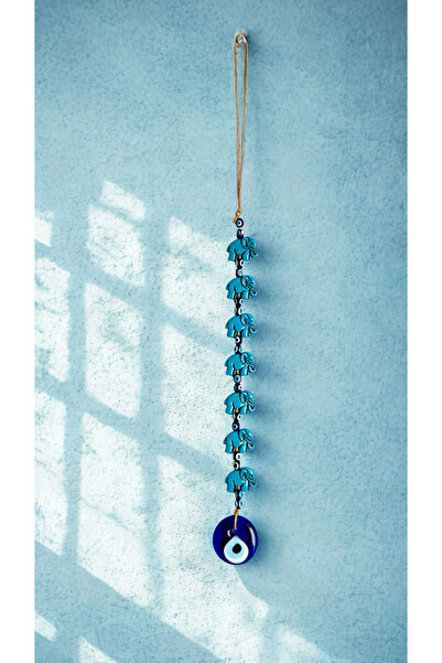 Rakun Home Yedili Fil Figürlü Cam Nazar Boncuğu | Jüt İpli Duvar Süsü