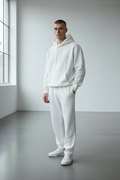 RASCHA Men's White Hooded Oversized Tracksuit Set