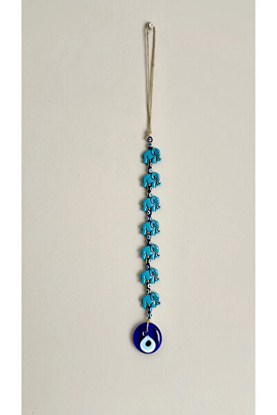 Rakun Home Yedili Fil Figürlü Cam Nazar Boncuğu | Jüt İpli Duvar Süsü