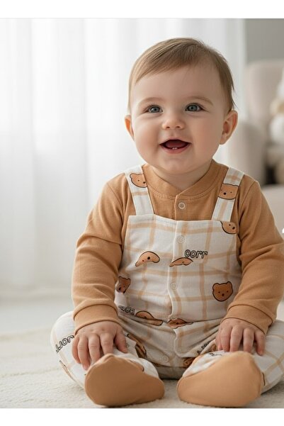 Bip Baby Little Teddy Bear Printed Baby Boy Jumpsuit with Booties