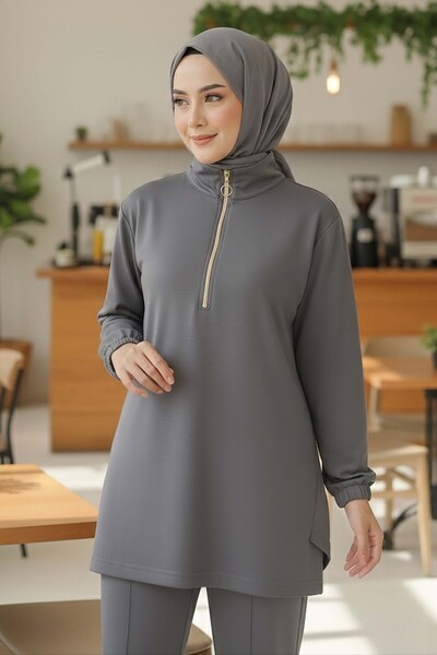 TOFİSA Zippered Modal Double Suit Smoked - 1013-Fume