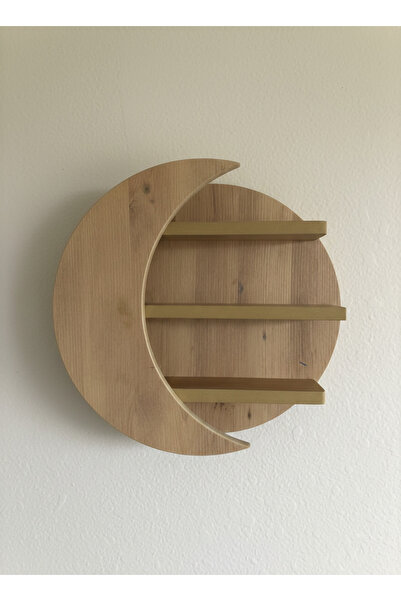 Wooden Factory Ay Figürlü Dekoratif Duvar Rafı 40 cm | Ahşap Çok Amaçlı Duvar...