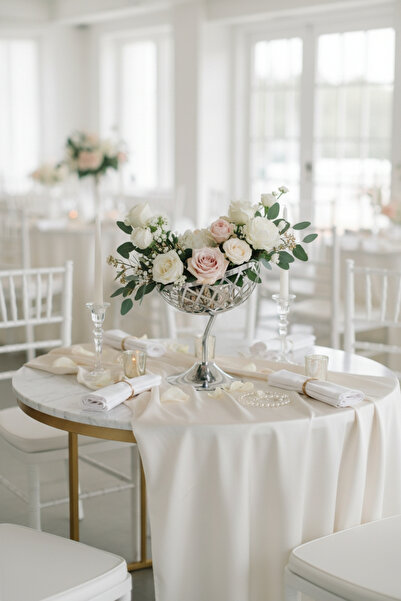 TR Turan Collection TOSCANA Gümüş Renk Aranjman, Metal Çiçek Vazosu - ÇİÇEKSİZ