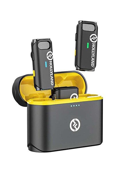 HollyLand نظام ميكروفون لاسلكي Lark M1، ثنائي القناة، مع علبة شحن، أسود أنيق