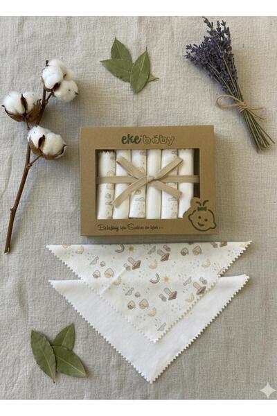 Anne&Bebek Devrez Organic Baby Mouth Wipes 100% Cotton Rainbow Patterned 20X20 cm Pack of 6