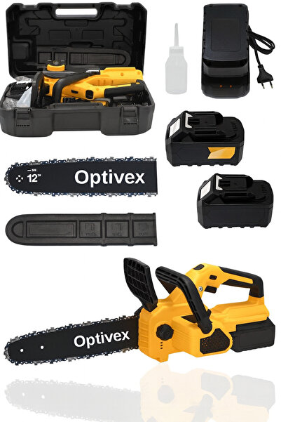 OPTIVEX Sarı Şarjlı Ağaç Odun Kesme Motoru Zincirli Testere 21v 4 Amper Kömürsüz