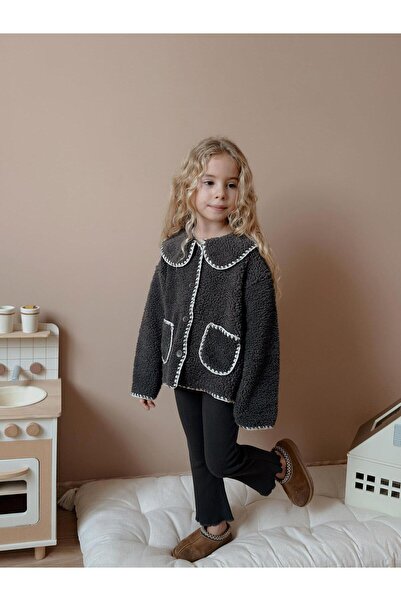 1 Baby 1 Kids Peluş Hırkalı İkili Takım Antrasit (3-10)