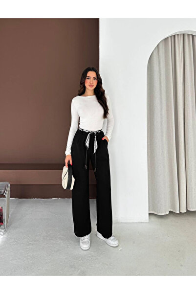 jöns since 1997 Women's Pleated Belted Wide Leg Black Trousers