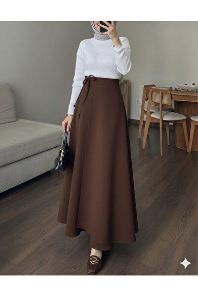 Kırmızı iz Scuba etek bağcıklı scuba kloş etek kahve rengi kloş etek