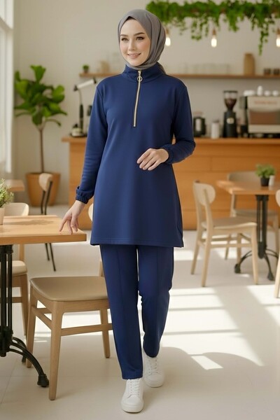 TOFİSA Zippered Modal Double Suit Navy Blue - 1013-Dark Blue
