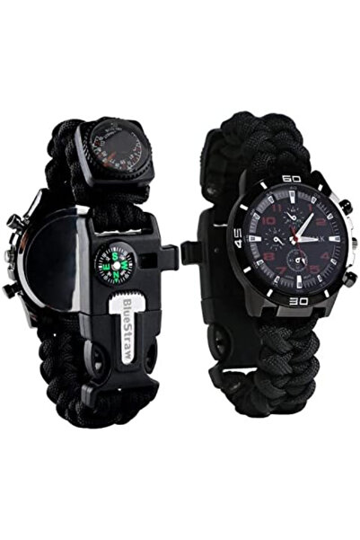 duchic ساعة سوار للبقاء على قيد الحياة، ساعة طوارئ مقاومة للماء للرجال/النساء مزودة ببوصلة ومقياس حرارة